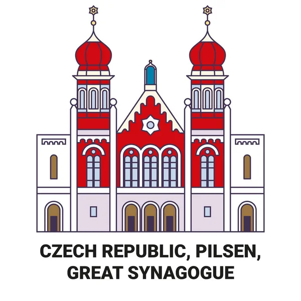 Tsjechië Pilsen Grote Synagoge Reis Oriëntatiepunt Vector Illustratie — Stockvector