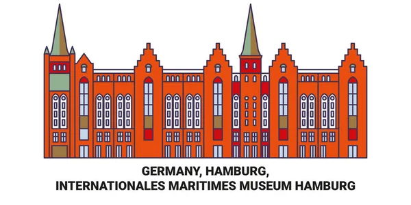 ドイツ ハンブルク 国際海事博物館ハンブルク旅行ランドマークラインベクトルイラスト — ストックベクタ
