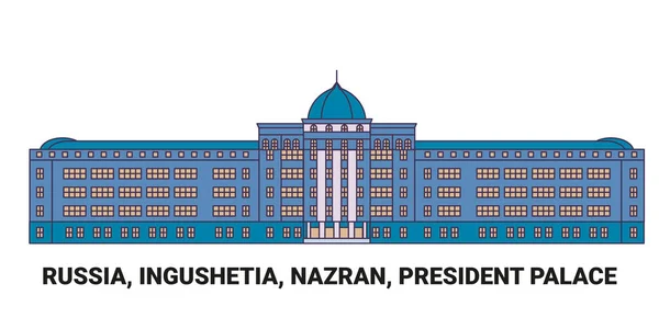 Rússia Inguchétia Nazran Palácio Presidente Ilustração Vetor Linha Referência Viagem — Vetor de Stock