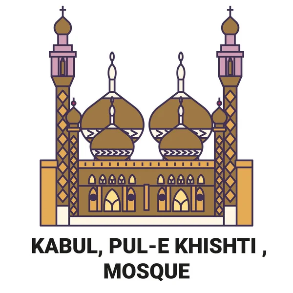 Afghanistan Kabul Pule Khishti Moschea Viaggi Punto Riferimento Linea Vettoriale — Vettoriale Stock