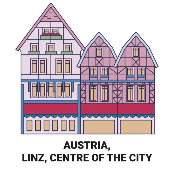Áustria Linz Centro Cidade Viagem Marco Linha Vetorial Ilustração — Vetor de Stock