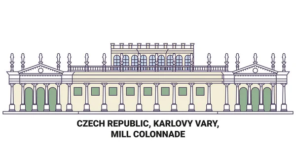 Τσεχική Δημοκρατία Karlovy Vary Mill Colonnade Ταξίδια Ορόσημο Γραμμή Διανυσματική — Διανυσματικό Αρχείο