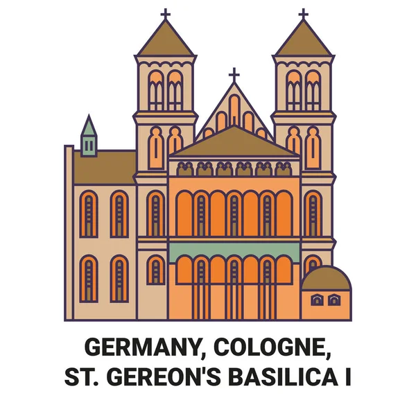 ドイツ ケルン セントヘレオンス大聖堂私はランドマークラインベクトルイラストを旅行 — ストックベクタ