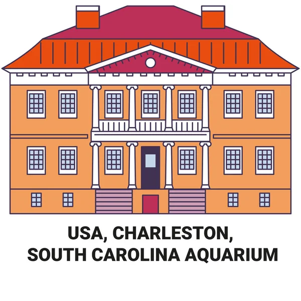 Usa Charleston South Carolina Akvarium Resor Landmärke Linje Vektor Illustration — Stock vektor