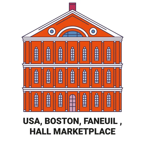 Usa, Boston, Faneuil, Hall Marketplace seyahat çizgisi çizgisi çizimi