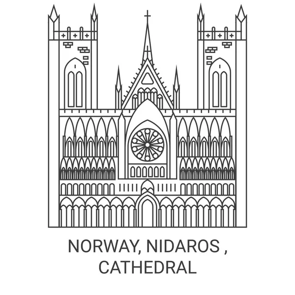 Norwegia Nidaros Katedra Podróży Punkt Orientacyjny Linii Wektor Ilustracja — Wektor stockowy