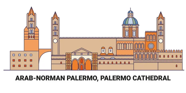 Italie Arabnorman Palerme Cathédrale Palerme Illustration Vectorielle Ligne Repère Voyage — Image vectorielle