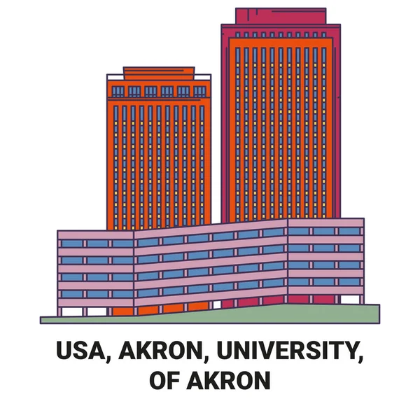 Usa Akron University Akron Resor Landmärke Linje Vektor Illustration — Stock vektor