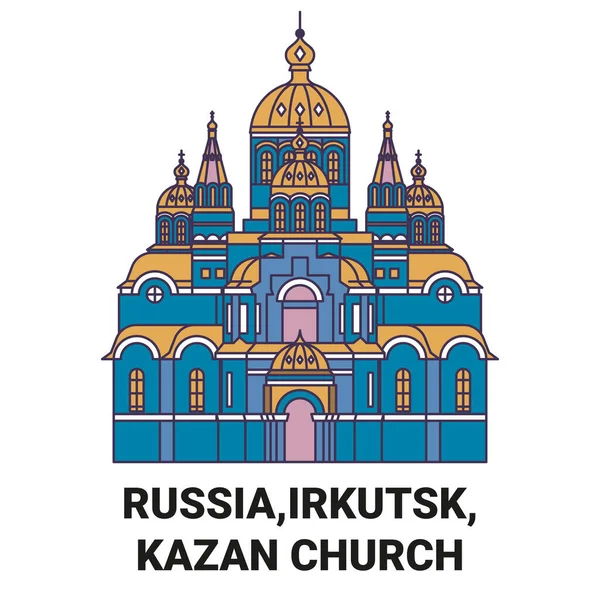 Rusland Irkoetsk Kazan Kerk Reizen Oriëntatiepunt Lijn Vector Illustratie — Stockvector
