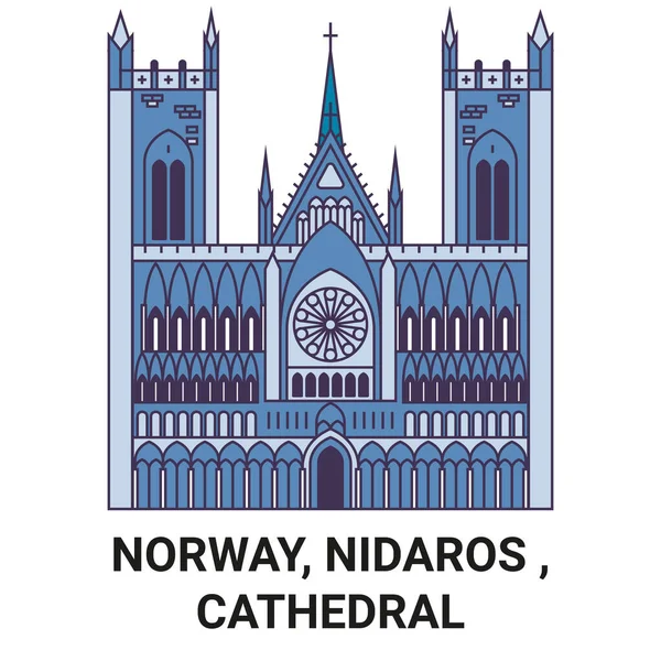 Norvegia Nidaros Cattedrale Viaggi Punto Riferimento Linea Vettoriale Illustrazione — Vettoriale Stock