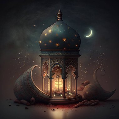 Ramazan kutlamasının gizemli gerçeküstü sanatsal görüntüsü.