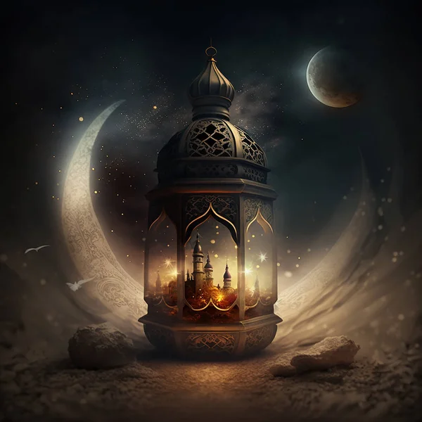 Ramazan kutlamasının gizemli gerçeküstü sanatsal görüntüsü.