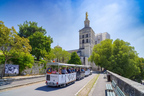 Avignon France Août 2022 Touristes Train Touristique Route Vers Palais — Photo