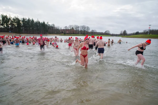 Oldenzaal Netherlands Январь 2023 Люди Бегущие Воду Традиционном Новогоднем Погружении Стоковое Фото