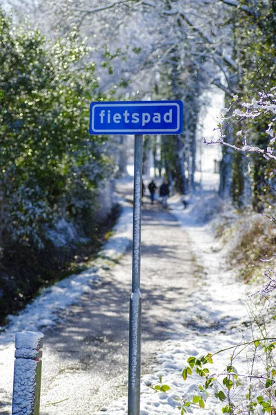 snowy bicycle path (fietspad in dutch language)