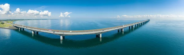 Панорамный Вид Мост Большого Пояса Дании Соединяет Острова Фунен Силенд — стоковое фото