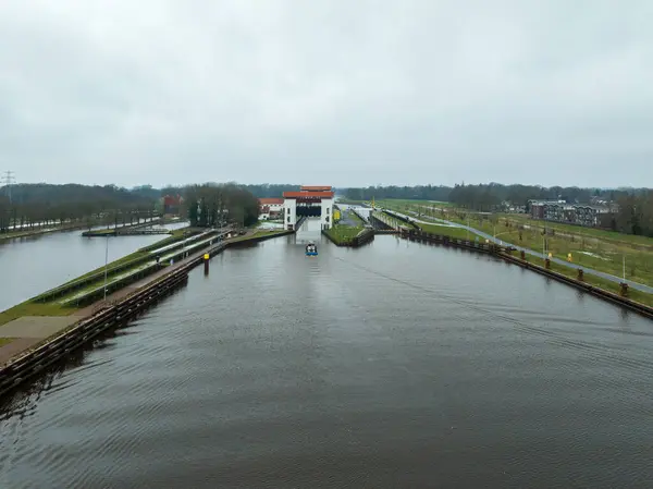 Luftaufnahme Des Wehrkomplexes Eefde Den Niederlanden Hier Trifft Der Twente — Stockfoto
