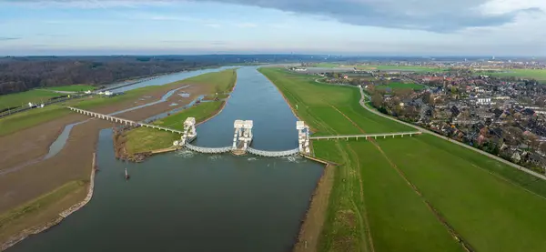 Вид Воздуха Дриэль Вейр Нидерландах Входит Комплекс Плотины Amerongen Состоящий Стоковое Фото