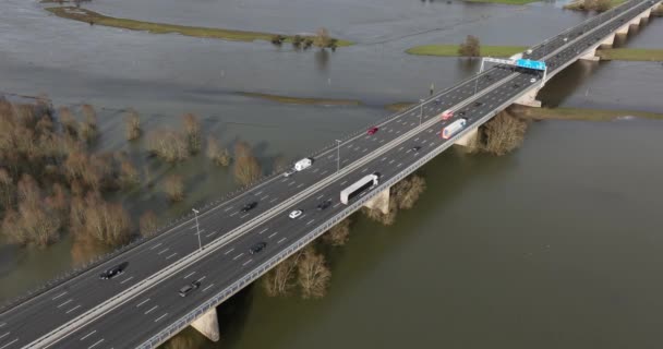 Aerial View Highway E30 Deventer Here Crosses Ijssel River — Stock Video