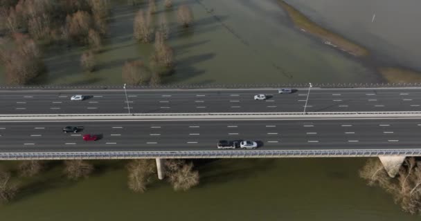 Letecký Pohled Dálnici E30 Deventeru Tady Přejíždí Řeku Issel — Stock video