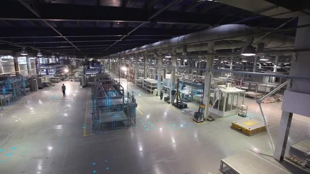 Zautomatyzowana Fabryka Samobieżnymi Robotami Roboty Automatycznej Fabryce Wizualizacja Technologii Zautomatyzowanej — Wideo stockowe