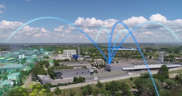 Wizualizacja Komunikacji Partnerami Całym Świecie Koncepcja Nowoczesnej Fabryki Widok Drona — Wideo stockowe