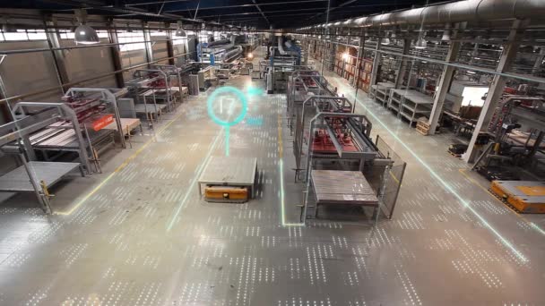 Automatiseret Fabrik Med Selvbetjente Robotter Robotter Automatiseret Fabrik Visualisering Teknologier – Stock-video
