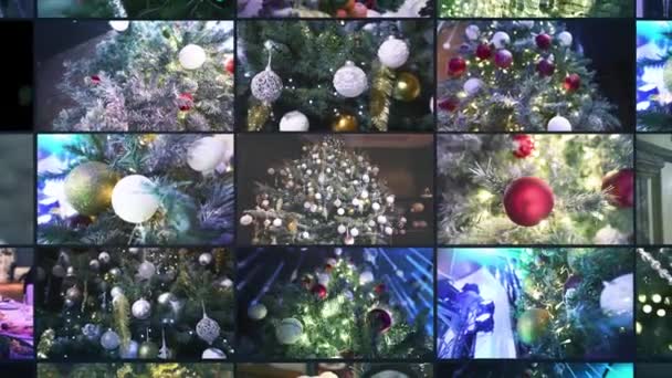 Noel Ağacı Süslemeleri Kolajı Noel Dekorasyonları Çoklu Ekran Noel Video — Stok video