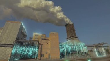 Atmosfere katı maddelerin salınımı. Çevresel kirlilik görselleştirme. Fabrika bacasından çıkan beyaz duman, tehlikeli bileşenlerin serbest bırakılmasını görselleştirme..