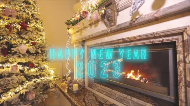 Щасливого Нового 2023 Року Задньому Плані Дерева Кристалів Новим Роком — стокове відео