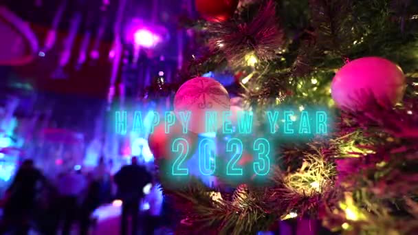 Feliz Ano Novo 2023 Árvore Natal Segundo Plano Feliz Ano — Vídeo de Stock
