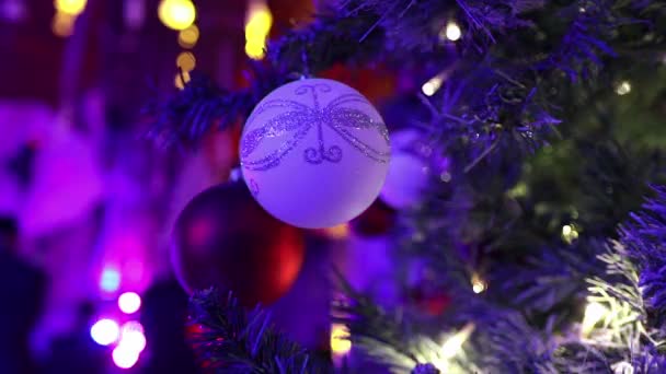 Árvore Natal Perto Close Decorações Árvore Natal Árvore Natal Elegante — Vídeo de Stock