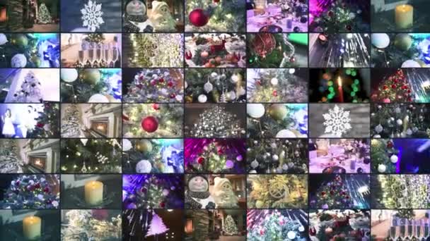 Collage Addobbi Dell Albero Natale Addobbi Natalizi Multischermo Parete Video — Video Stock