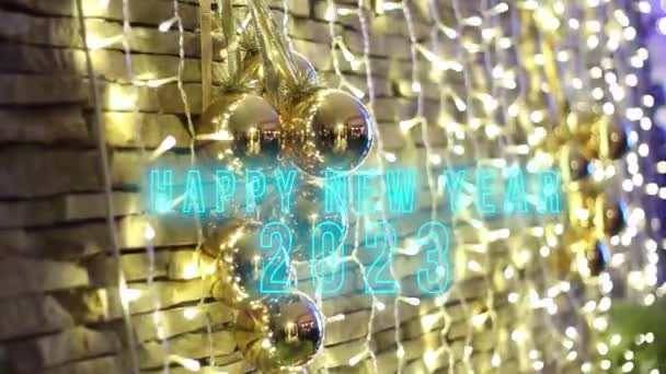背景に2023年の新年の飾りをお祝いします 新年のご挨拶2023年 — ストック動画