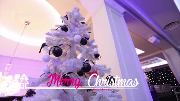 メリークリスマス2023 クリスマスツリーを背景にしたメリークリスマス — ストック動画