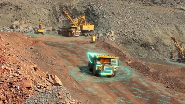 临时采煤业的可视化 现代采石场的卡车驶过采石场 煤矿开采过程 — 图库视频影像