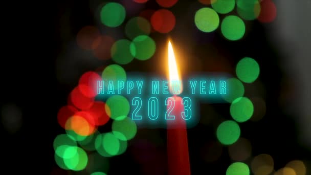 Texto Animado Feliz Año Nuevo 2023 Vela Sobre Fondo Texto — Vídeo de stock