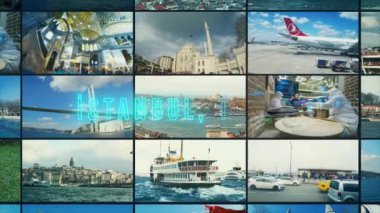 İstanbul, Türkiye 'nin ünlü yerlerinden arkaplan çerçeveleriyle ilgili hindi metni. İstanbul hindi bilgisi. İstanbul çoklu ekran.