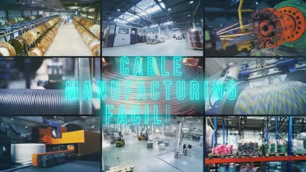 Cable Manufacturing Facility Multiscreen Cable Manufacturing Facility Colage Cable Manufacturing — Stock Video