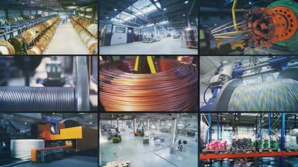 Factory Production Cables Cable Factory Multiscreen Process Creating Cable — Stockvideo