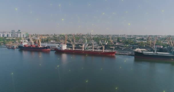 Морской Порт Грузовыми Судами Визуализации Интернет Соединения Визуализация Глобальной Информационной — стоковое видео