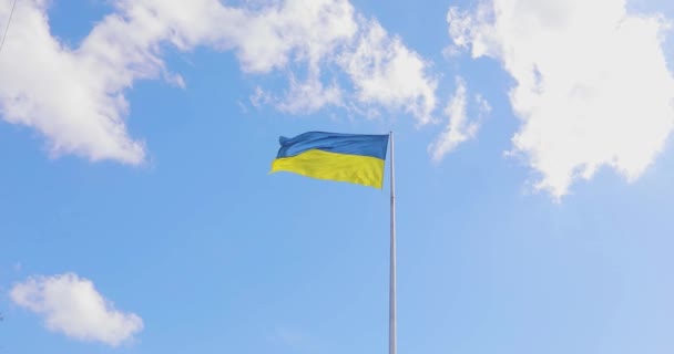 Flan Ucraniano Viento Bandera Ucrania Ondea Viento Bandera Ucrania Contra — Vídeo de stock
