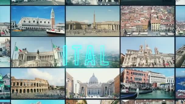 Włochy Podzielone Kolaż Ekranu Włoska Ściana Wideo Włochy Multiscreen Collage — Wideo stockowe