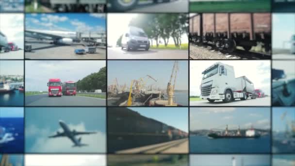 Lieferung Von Waren Mit Verschiedenen Transportmitteln Multiscreen Logistik Wirtschaftslogistik Fahrzeuge — Stockvideo