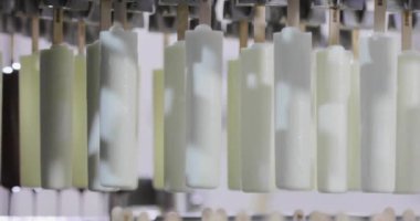 Freezing ice cream at the factory. Automatic production of ice cream. Ice cream production at the factory.