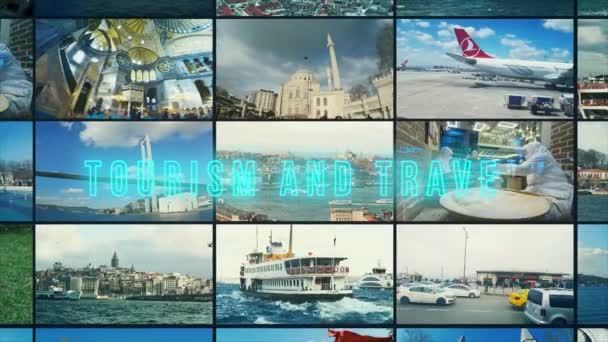 Istanbul Kalkoen Tekst Achtergrond Frames Van Turkse Beroemde Plaatsen Istanbul — Stockvideo
