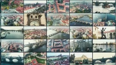 Prague Castle, hava üzerinde yukarıdan panoramik şehir, yukarıdan cityscape Prag, uçuş şehir, üstten görünüm, güneşli bir gün, Charles Köprüsü, Vltava Nehri'nin üst görünümünü görüntüleyin