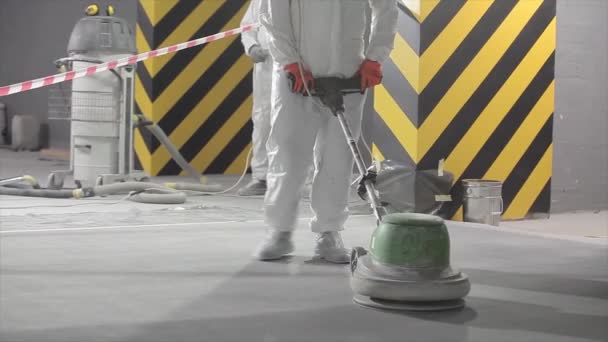 Processing Concrete Floor Grinder Close Grinding Concrete Floor Large Plan — Vídeos de Stock