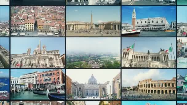 イタリアのマルチスクリーン イタリアのビデオウォールで最高の場所です イタリア分割画面 — ストック動画