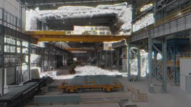 Metalurji fabrikası konseptinin modern atölyesi. Metalurjik bir fabrikada modern teknolojilerin görselleştirilmesi. Metal üretim atölyesi.